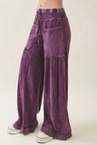 Mineral Washed Boho waist band wideleg cropped pants HP5900 : Ashed Black / S-M-L / 2-2-2