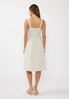 Round Neck Button-Down Corset Midi Dress: Ivory/Grey / S
