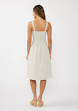 Round Neck Button-Down Corset Midi Dress: Ivory/Grey / S