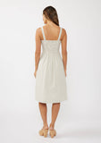 Round Neck Button-Down Corset Midi Dress: Ivory/Grey / M