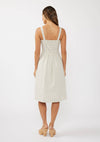 Round Neck Button-Down Corset Midi Dress: Ivory/Grey / L