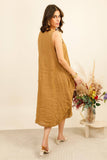 Sleeveless long dress 100% linen REF. 8466: WASABI