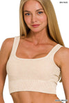 "...._ Square neck Washed Seamless Rib Bralette w/ Removab: BLACKBERRY-160807 / S/M