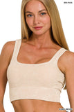 ", Square neck Washed Seamless Rib Bralette w/ Removab: DEEPCAMEL-159667 / L/XL