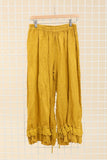 Fancy eyelet embroidery trousers 9204 100% linen: Moutarde