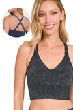 .Washed Seamless Cross Back Bra: BLUE GREY-151776 / S/M