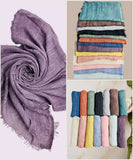 JC021037 Soft Crinkle Gauze Scarf – Boho Lightweight Shawl, Vintage Washed Wrap with Raw Fringe Edges: Green