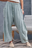 Striped Cotton Drawstring Harem Pants: TAUPE / S-M-L:2-2-2