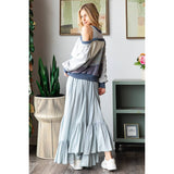WASHED WIDE LEG RUFFLED HEM PANTS: BLACK / S-M-L-XL(2-2-2-2)