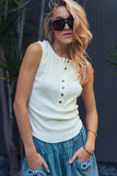 Raw Edge Ribbed Henley Tank: MINT / S-M-L:2-2-2