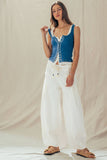 Ribbed Cotton Button-Front Picot Trim Tank: PINK FL / S-2/M-2/L-2