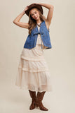Denim Tie-Front Vest: Washed Cobalt / M