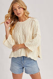 OVERSIZED BELL SLEEVE CABLE KNIT SWEATER: CREAM / S/M