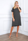 Short dress in 100% linen REF.3141: Khaki / Unique