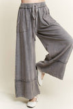 MineralWash Wide Pants with raw hem frayed details HP5536: Natural / S-M-L / 2-2-2