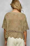 Crochet Trim Neckline Short Sleeve Jacket Top: NATURAL / Os
