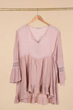 Ruffled cotton linen tunic 1003 10% linen 90% cotton: Beige