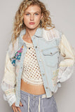 Oversize long sleeve crochet patchworks denim jacket: DENIM / M