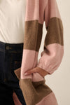 Striped Knit Open-Front Duster Pocket Cardigan: Cocoa-Pink / S