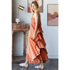 MINERAL WASHED TIERED RUFFLE HEM CAMI MAXI DRESS: DOLPHIN / S-M-L-XL(2-2-2-2)