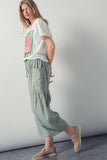 Striped Cotton Drawstring Harem Pants: TAUPE / S-M-L:2-2-2