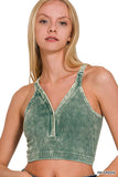 Washed Seamless rib snap button crop tank: SAND BEIGE-160833 / L/XL