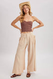 DRAWSTRING PATCH POCKETS WIDE LEG PANTS: MOCHA / L