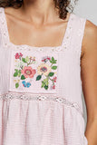 Double Gauze Floral Shirring Square Neck Sleeveless Top: OFF WHITE / M