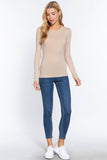 Long Sleeve Crew Neck Cotton Spandex Jersey Top: OLV-olive green / M