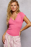Vintage Wash V Neck Cotton Slim Fit Tee Top: CHARCOAL / L