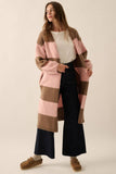 Striped Knit Open-Front Duster Pocket Cardigan: Black-Taupe / L