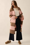 Striped Knit Open-Front Duster Pocket Cardigan: Cocoa-Pink / S