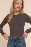 Long Sleeve Round Neck Cotton Spandex Rib Tee: NVY-navy / S