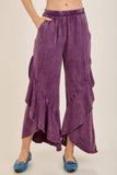 Mineral Washed Wavy Ruffle Cropped Pants HP7051: MossGreen / S-M-L / 2-2-2