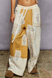 Solid lace patch detail woven pants: HONEY GOLD / S