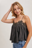 CROCHET CONTRAST CAMISOLE TOP: ASH / L