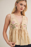 EMBROIDERED LINEN VEST: White / S