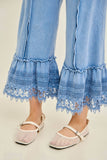 Mineral Washed Delicate lace trim hem Cropped Pants HP7236: MossGreen / S-M-L / 2-2-2