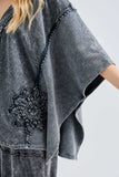 Mineral Washed Doily Boho Pancho Vneck top HT6680: Olive