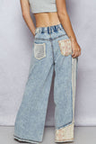 Stud Detail Woven Denim Pants: TEAL PLAID / S