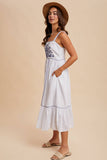 CROSS STITCH EMBROIDERED MAXI DRESS: OFF-WHITE / S