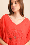 Blouse with a flower in 100% Linen REF. 11209: Light green