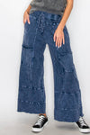 BEST Mineral Wash Wide leg Cropped pants HP5524.: S-M-L / 2-2-2 / Navy