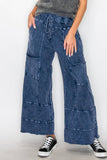 BEST Mineral Wash Wide leg Cropped pants HP5524.: S-M-L / 2-2-2 / Navy