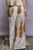 Solid lace patch detail woven pants: HONEY GOLD / M