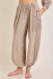 Zen Mineral Washed Ribbed  Baggy Lounge Balloon Pants HP7610: HotCocoa / S-M-L / 2-2-2