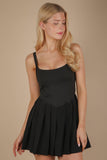 ND31725-Pleated Skirt Activewear Dress W/ Under Shorts: BLACK / S-M-L/2-2-2
