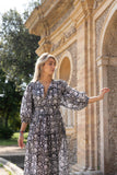 Cotton Venus Midi Dress ~ Black Floral: L ~ Bust 48" / Length 50"