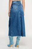 HIGH RISE FLARED MAXI SKIRT - Patchwork Design: DARK DENIM / XL
