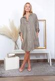 Short Dresses in 100% Linen REF. 197: Duck Green / Unique